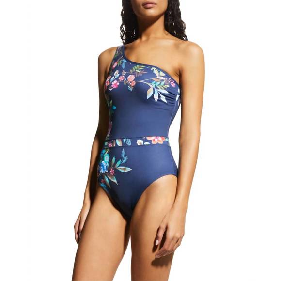 NEW JOHNNY WAS bloom one shoulder one piece swimsuit in blue - Picture 2 of 3
